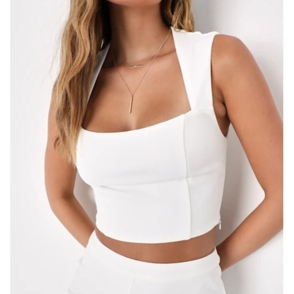 Lulus Enticing Endeavors Wide Strap Crop Top Tank Sz XL Womens White